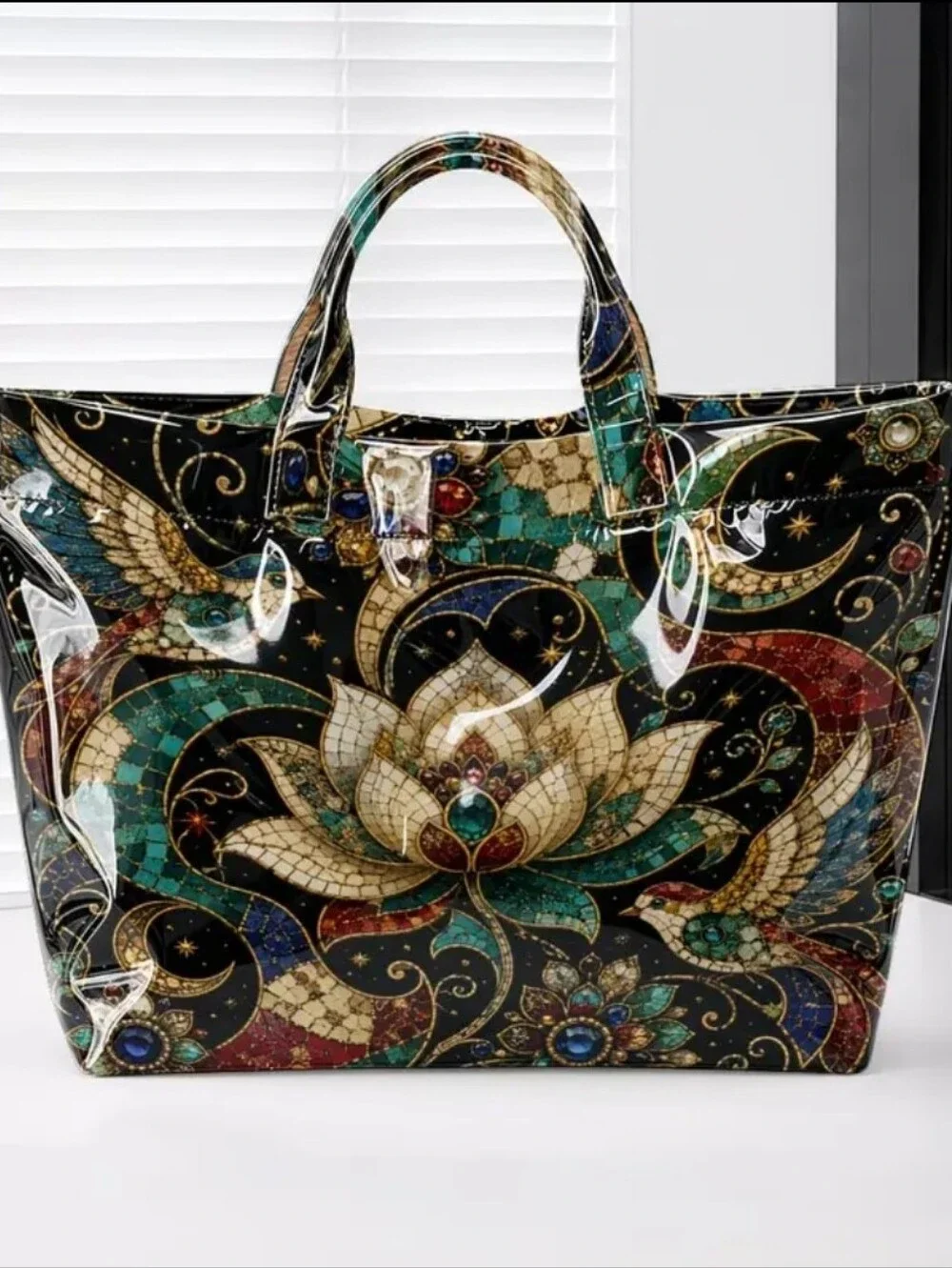 Beautiful Artsy Mosaic Lotus Flower Large Tote Daily Comnute Hand Bsg